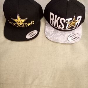 (2)Rockstar Energy Snapback Adjustable Hats NEW